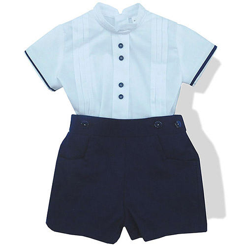 Band Collar Shirt and Royal Blue Shorts Set