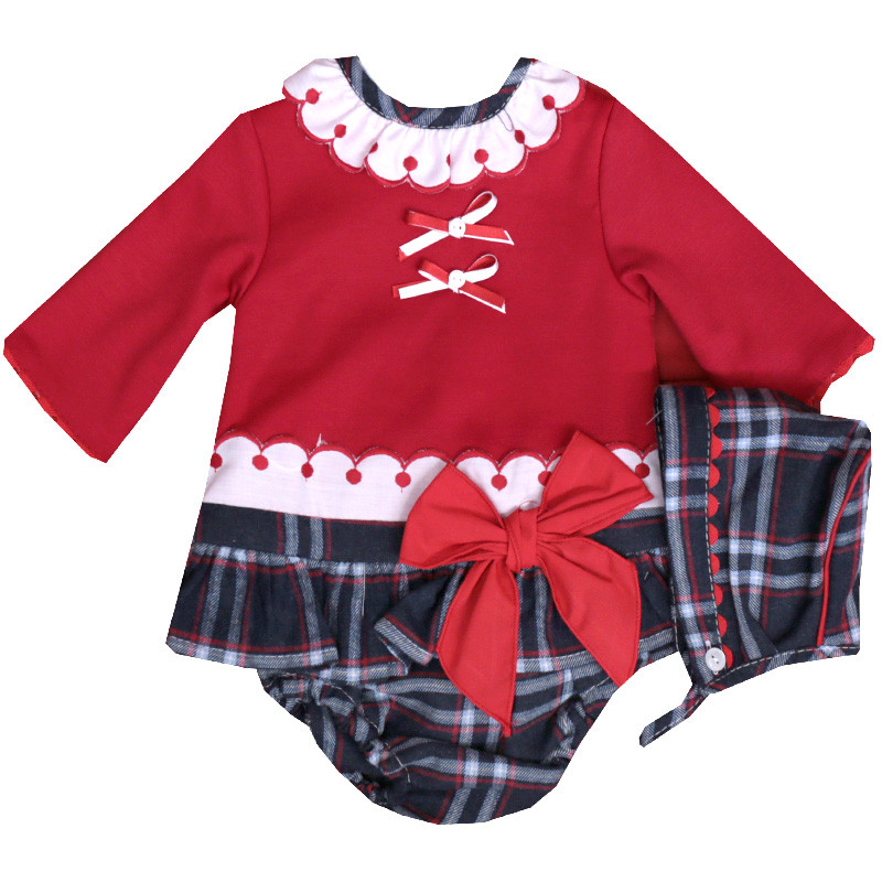 Christmas spanish baby dress with bonnet